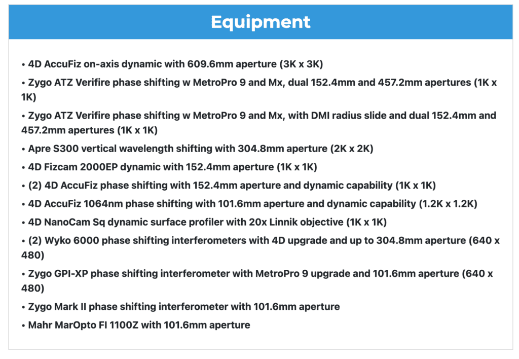 List of optical measurement equipment.